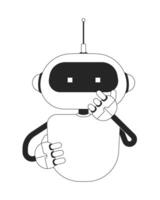 Curious Robot Holding Chin In Thought Line Character vector