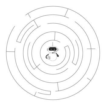 formación ai mediante problema resolviendo línea ilustración concepto. juicio y error. llm mejoramiento. robot atrapado en laberinto de lógica contorno 2d composición aislado. tinta lineal metáfora Arte vector
