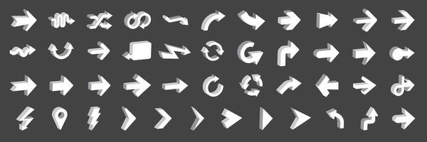 Set of 3D arrows in grey colours. vector