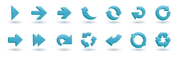 Set of 3D arrows in blue colours vector