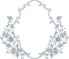 Vintage Floral Oval Frame with Hand-Drawn Botanical Ornament vector