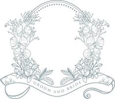 Wedding Botanical Wreath Frame with Ribbon Banner vector