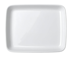 white rectangular ceramic plate with soft curved corners, minimal modern tableware for elegant food styling or restaurant plating, on isolated background png