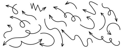 Set of black arrows, hand drawn on white background. vector