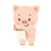 Cartoon Pig Holding Notepad and Pencil vector