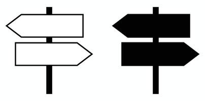 Two direction signs pointing ways, one white and one black, conveying navigation and choice in a simple illustration. vector
