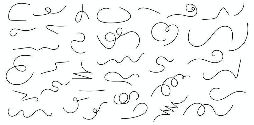 Doodles of flowing lines in dynamic curves create a playful and whimsical hand drawn design element perfect for backgrounds.