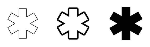 Star of Life icons in three different styles provides visual symbols for medical emergency and healthcare concepts. vector
