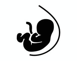Black silhouette showcases a prenatal fetus in utero against a white background, symbolizing pregnancy and new life. vector