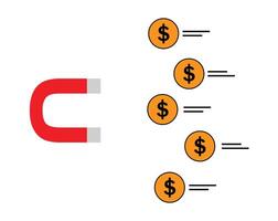 Red magnet attracting gold coins illustrates business growth, investment and wealth creation, symbolizing financial success. vector