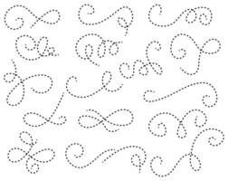 Ornate swirls and flourishes dance across a white surface, crafted from delicate dotted lines for timeless, elegant appeal. vector