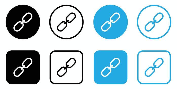 Various shapes display link icons in white outlines on black and blue backgrounds, perfect for website elements vector