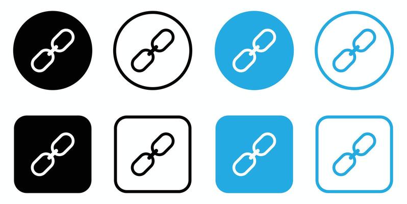 Various shapes display link icons in white outlines on black and blue backgrounds, perfect for website elements