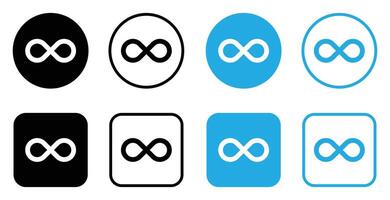 Different infinity symbol designs showcase mathematics, endless possibilities and concepts of timelessness and boundless nature. vector