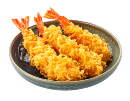 crispy shrimp tempura in ceramic serving bowl with golden panko texture on isolated background png