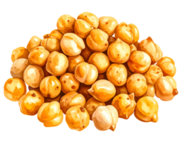 hand painted watercolor illustration of roasted chickpeas pile on isolated background for healthy snack, protein source, vegan food, and culinary ingredient png