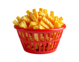 crinkle cut french fries inside red plastic basket on isolated background png