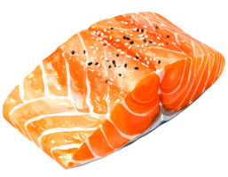 fresh raw salmon fillet with sesame seeds in watercolor style, gourmet seafood illustration for sushi and healthy cooking on isolated background png