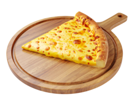 cheese pizza slice on rustic wooden cutting board, 3d food render png