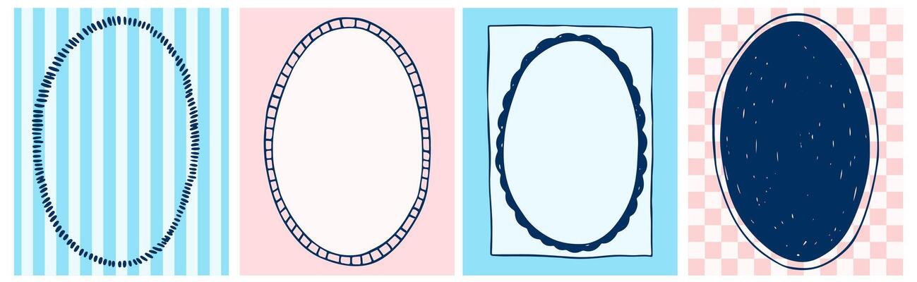 Hand drawn ink vintage frames. Stamp or letter mark frames for greeting cards, wedding, party, invitations in italian or greek marine sea coastal style. Colorful Minimalist coquette borders