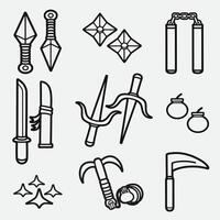 set of ninja equipment with outline style good for, icon, symbol, element design, coloring book, coloring page, etc vector