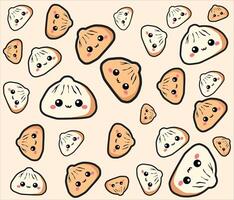 Pattern of Cute Dimsum with cartoon style, perfect for kids, cafe menus, and packaging design vector