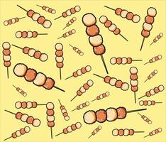 Background pattern of Meat Ball Stick, Perfect for packaging, digital scrapbooking, and culinary-themed designs. vector