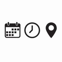 Calendar Clock and Location Pin Icons Time and Place vector
