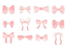 Big pink set of 12 elements. Vintage, elegant bows. illustration on a white background. vector