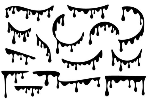 gotea de pintar. negro líquido salpicaduras en blanco antecedentes. siluetas de fluido gotas de salsa caramelo y limo aislado en blanco antecedentes vector