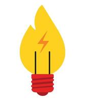 Flat Design Flame Lightbulb Icon with Lightning Bolt for Power and Idea Concepts vector