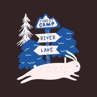 Autumn emblem designs with cute bunny and trees vector