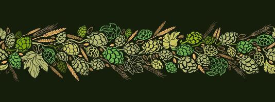 Hops and malt for beer brewing. Endless pattern vector