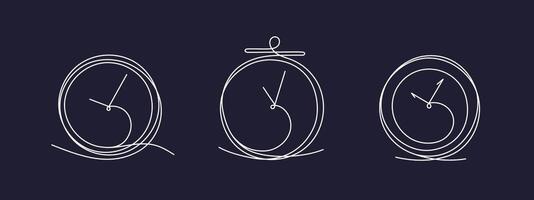 Clock drawn collection. One line continuous symbol vector