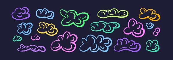 Soft fluffy cloud. Hand drawn crayons color art vector