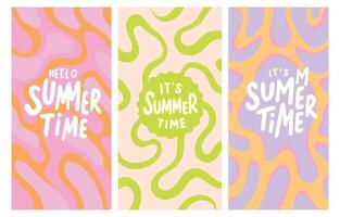 Abstract Summer Time Poster Set Colorful Wavy Backgrounds with Fun Quotes vector