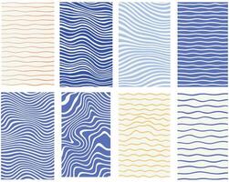 Blue and Beige Wavy Line Patterns Abstract Seamless Background Set vector