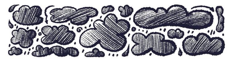 Abstract round sketch cloud, rain drops Art chalk vector