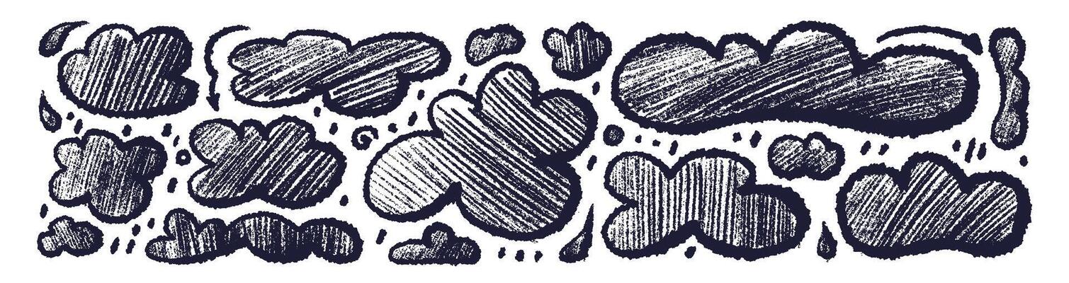 Abstract round sketch cloud, rain drops Art chalk