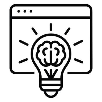 Web Innovation Line Icon with Brain in Light Bulb for Creative Thinking and Online Idea vector