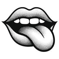 Retro Pop Art Lips with Tongue Halftone Comic Style vector