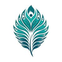 Teal stylized peacock feather elegant, ornate, and sophisticated design element. vector