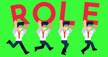 Animated Businessmen Running with Role Text Concept on Green Screen Background video
