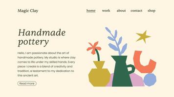 Home page template with text and flat illustration, for potter, florist or designer vector