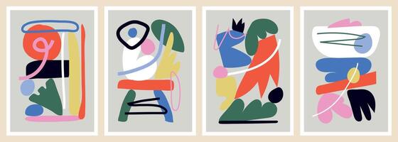 Compositions with abstract forms, naive elements and doodles vector