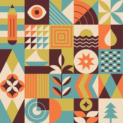 Geometric, vintage, summery, floral and colorful pattern