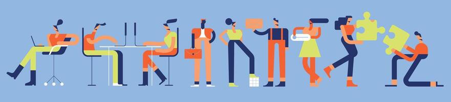 Diverse professionals collaborating in a workspace vector