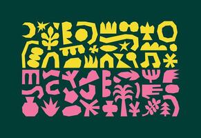 Collection of doodles and various simple, naive and irregular shapes in cut-out style vector