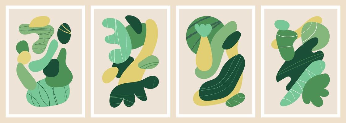 Abstract poster set with green organic forms