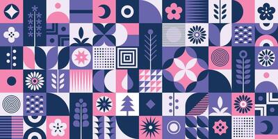 Colorful geometric pattern with flowers vector